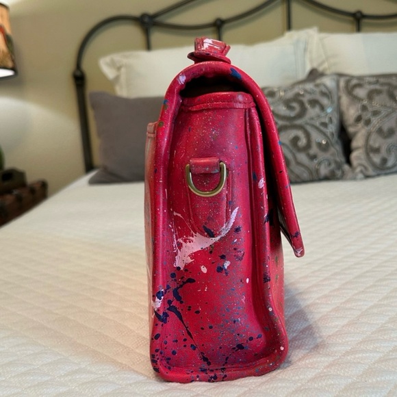 Vintage Coach Court Red Custom Paint Splatter Shoulder Bag Satchel Pollock-esque - Picture 5 of 13